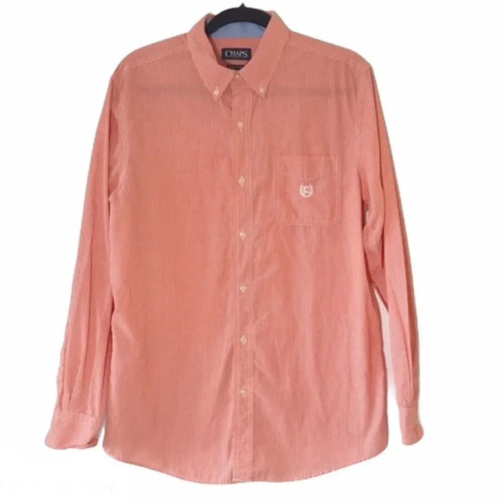 Chaps Easy Care Orange Gingham Long Sleeve Men’s Medium Vols UT‎ Fall Photoshoot